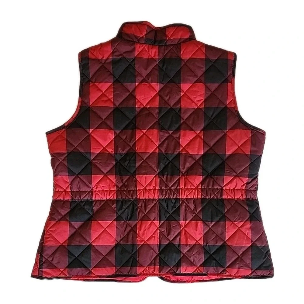 St Johns Bay Womens Quilted Puffer Vest XXL Red Black Buffalo Plaid Preppy Trad - Picture 3 of 13